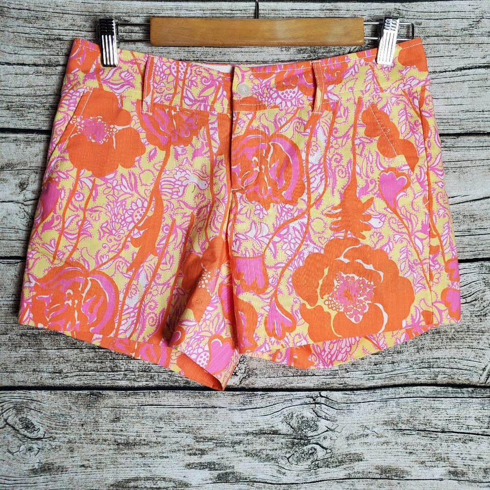 NWO Lilly Pulitzer Originals Shorts Size 2 Starfruit Yellow Hen House Print.Wa